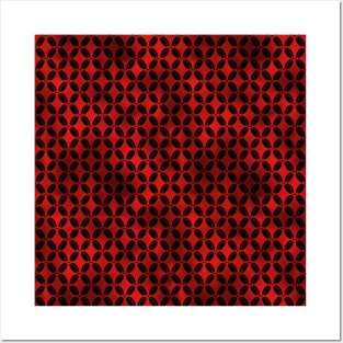 4 Leaf Quatrefoils in Black and Ruby Red Vintage Faux Foil Art Deco Vintage Foil Pattern Posters and Art